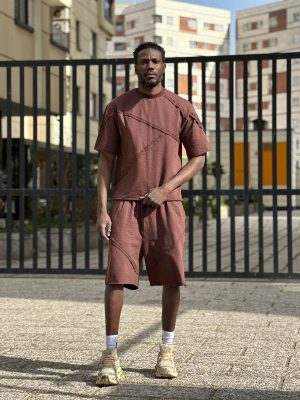 ست تیشرت شلوارک زرشکی کد 3489