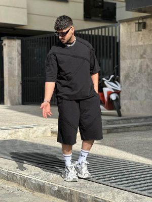 ست تیشرت شلوارک مشکی کد 3490