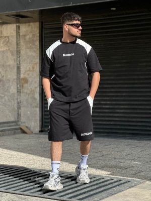 ست تیشرت شلوارک مشکی کد 3494