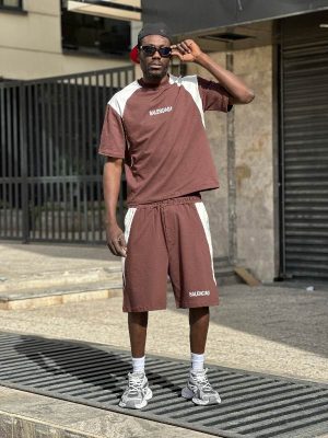 ست تیشرت شلوارک قهوه ای کد 3495