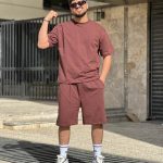 ست تیشرت شلوارک زرشکی کد 3485