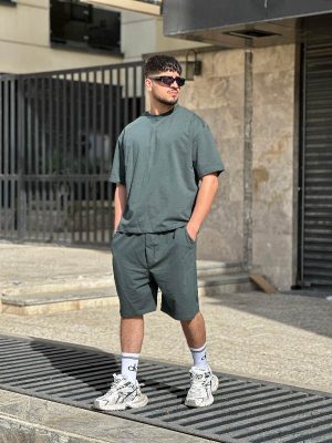 ست تیشرت شلوارک طوسی کد 3486