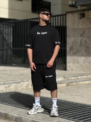 ست تیشرت شلوارک مشکی کد 3498