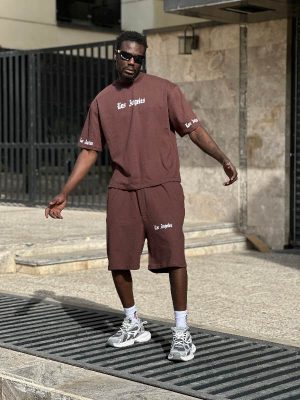 ست تیشرت شلوارک قهوه ای کد 3499