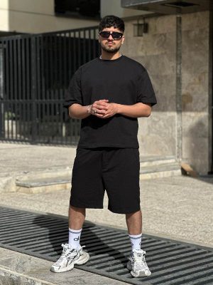 ست تیشرت شلوارک مشکی کد 3487