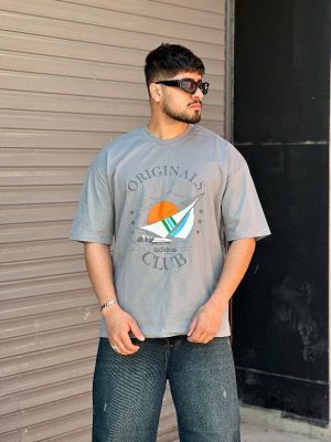 تیشرت طرحدار طوسی کد 3508