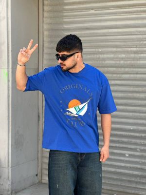 تیشرت طرحدار آبی کد 3509