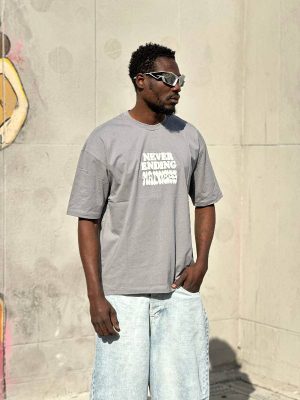 تیشرت طرحدار طوسی کد 3514