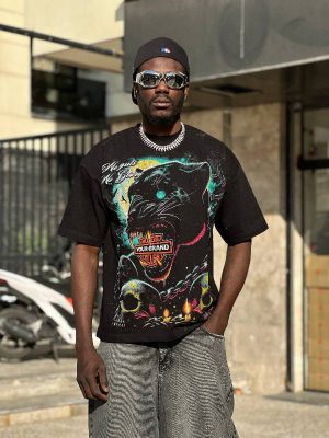 تیشرت طرحدار رنگ مشکی کد 3542