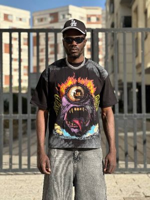 تیشرت طرحدار رنگ مشکی کد 3546