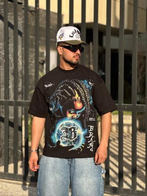 تیشرت طرحدار رنگ مشکی کد 3555