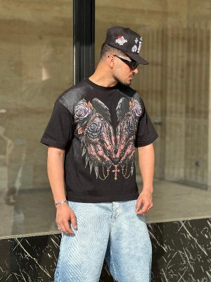 تیشرت طرحدار رنگ مشکی کد 3570