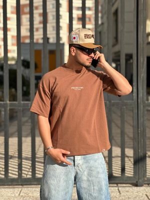 تیشرت طرحدار قهوه ای کد 3601