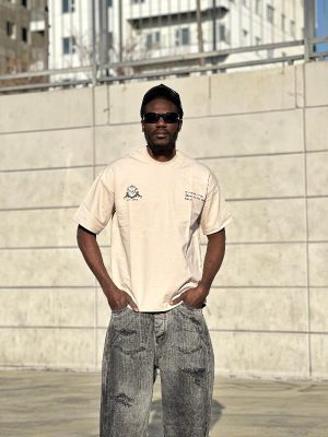 تیشرت طرحدار کرم کد 3656