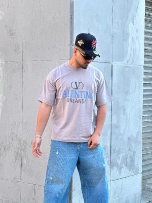 تیشرت طرحدار طوسی کد 3659