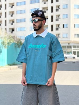 تیشرت یقه دار آبی کد 1198