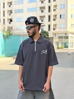 تیشرت یقه دار طوسی کد 1195
