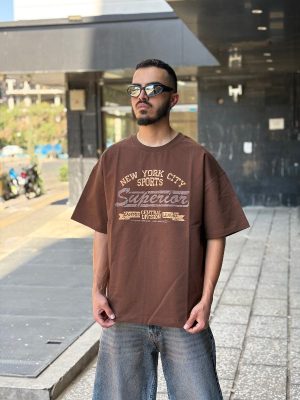 تیشرت طرحدار قهوه ای کد 11208