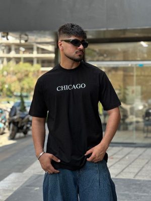 تیشرت طرح CHICAGO مشکی کد 919